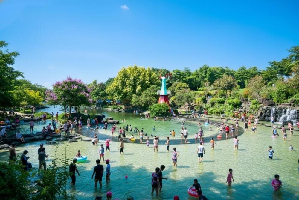 C&ocirc;ng vi&ecirc;n nước thi&ecirc;n nhi&ecirc;n với hồ bơi trong veo, kh&ocirc;ng kh&iacute; m&aacute;t lạnh giữa rừng c&acirc;y xanh ng&aacute;t.